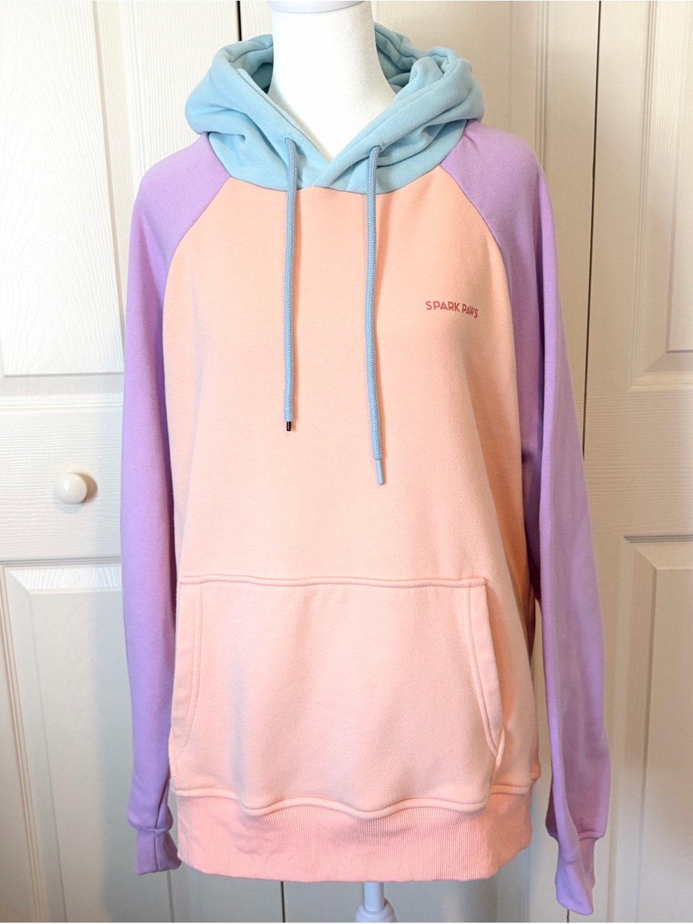 Spark Paws Cotton Candy Pullover Pastel Color Block Hoodie - Picture 2 of 6